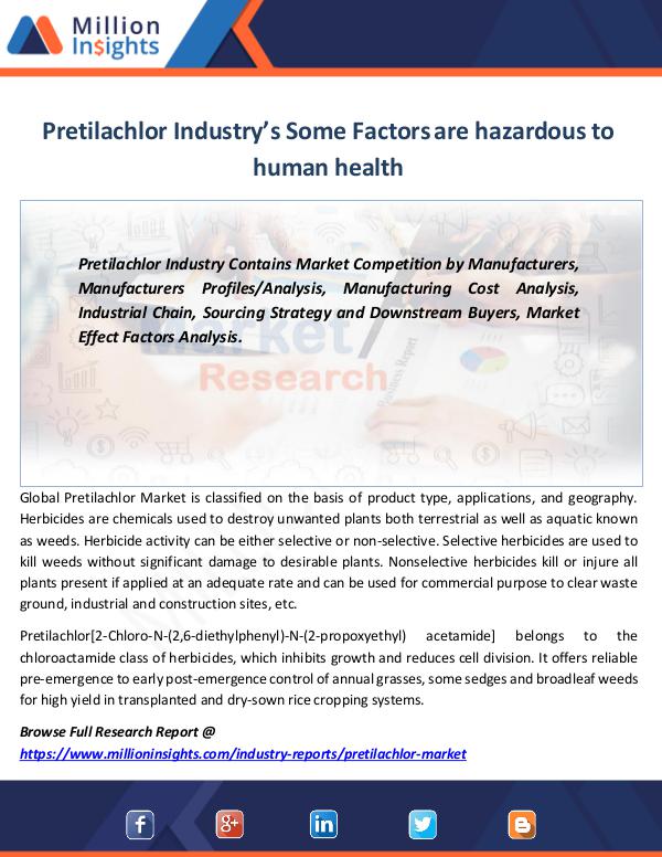 Market Revenue Pretilachlor Industry’s Some Factors are hazardous
