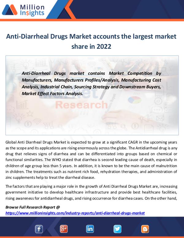 Anti-Diarrheal Drugs Market Forecast Report