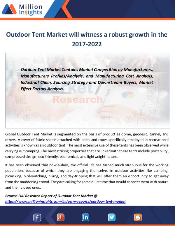 Outdoor Tent Market will witness a robust growth