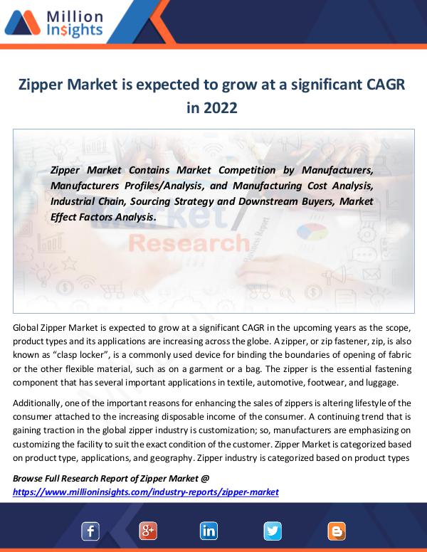Market Revenue Zipper Market is expected to grow highly in 2022