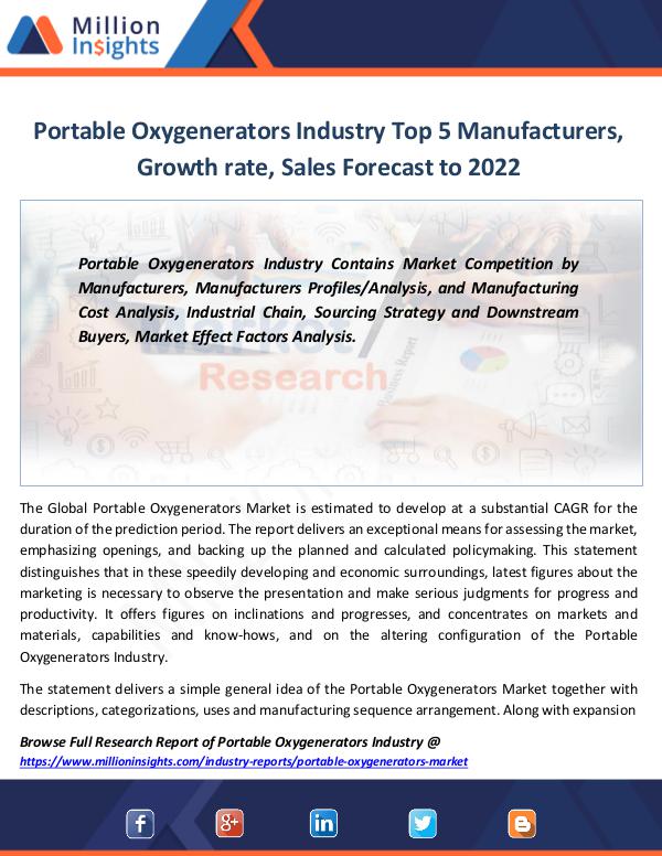 Market Revenue Portable Oxygenerators Industry Report By 2022