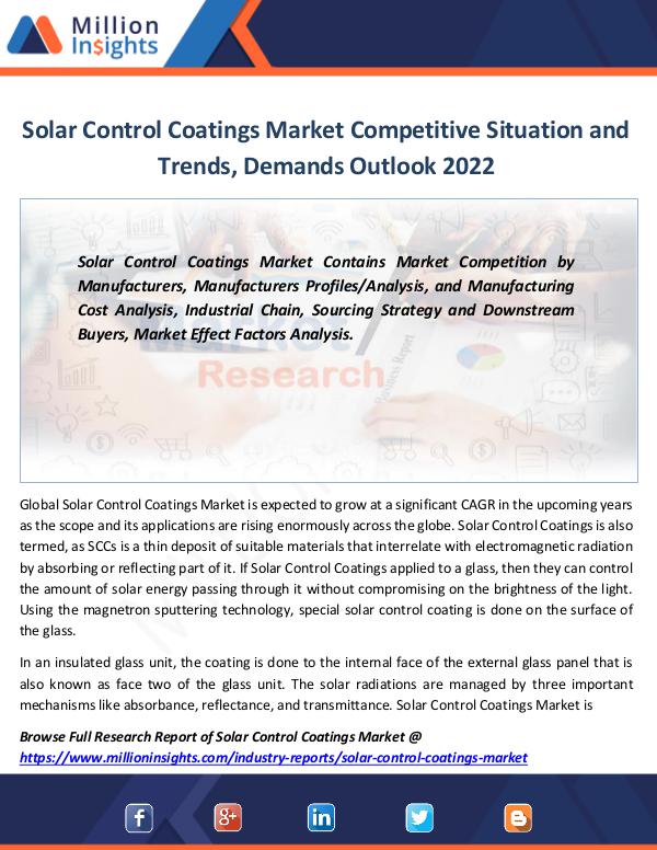 Market Revenue Solar Control Coatings Market Size, share 2022