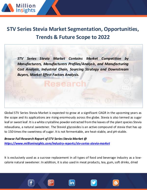 Market Revenue STV Series Stevia Market Segmentation 2022