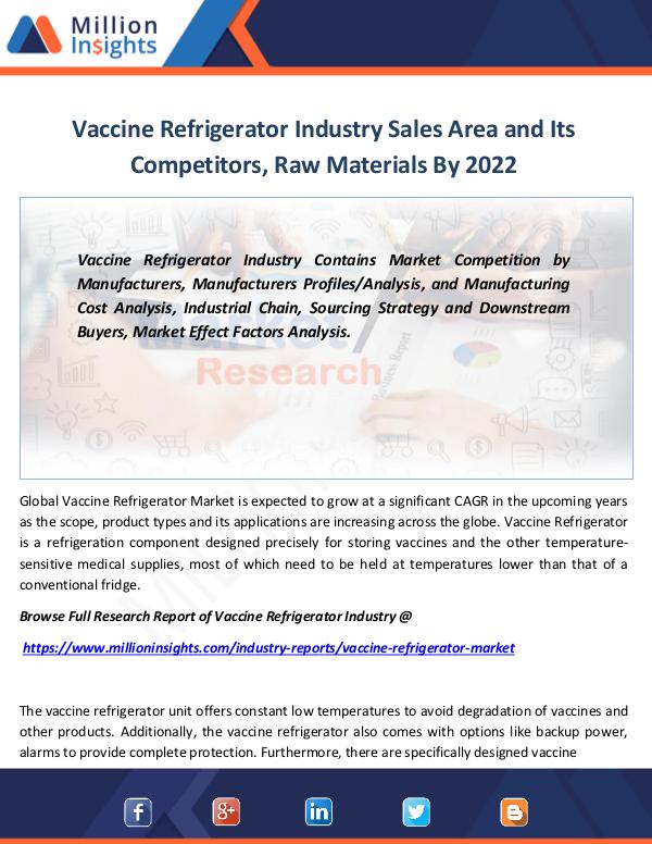 Market Revenue Vaccine Refrigerator Industry Sales Area by 2022