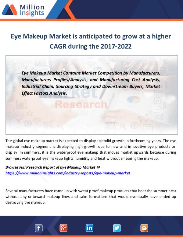 Eye Makeup Market is anticipated to grow high