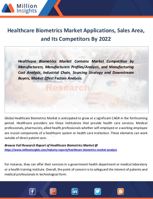 Market Revenue Healthcare Biometrics Market Applications, Sales