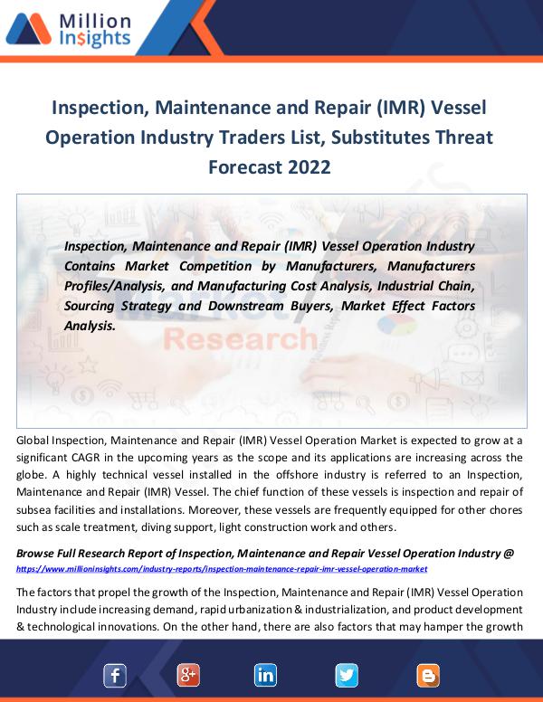 Market Revenue Inspection, Maintenance and Repair (IMR) Vessel