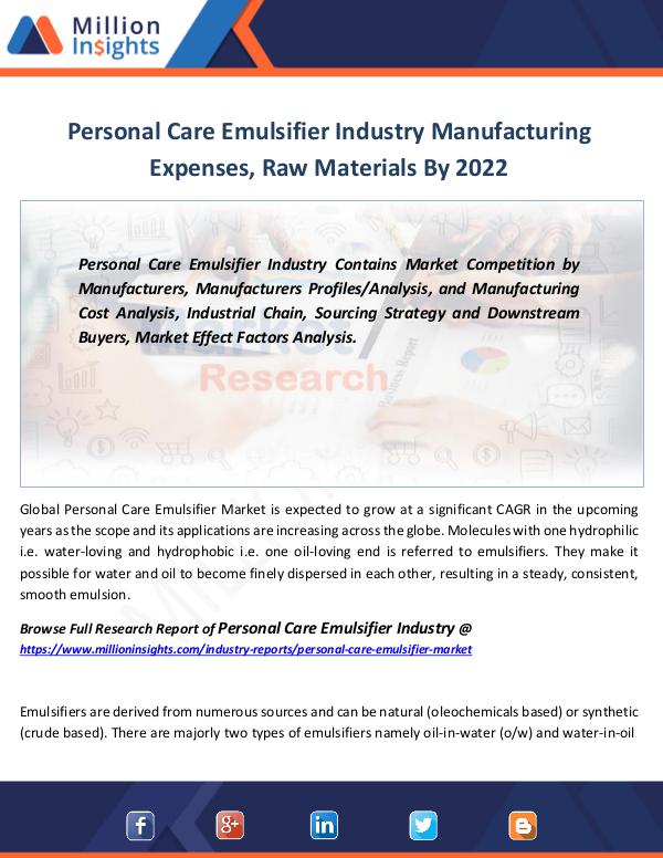 Personal Care Emulsifier Industry Forecast 2022