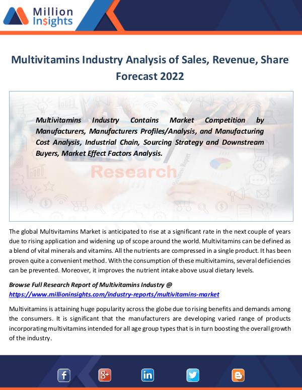 Market Revenue Multivitamins Industry Analysis of Sales, Revenue