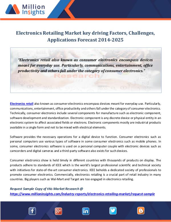 Market Revenue Electronics Retailing Market key driving Factors