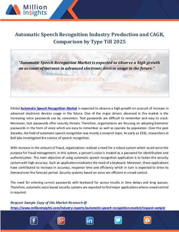 Market Revenue Automatic Speech Recognition Industry Production