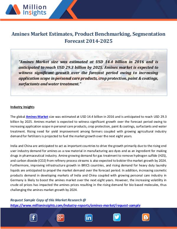 Market Revenue Amines Market Estimates, Product Benchmarking