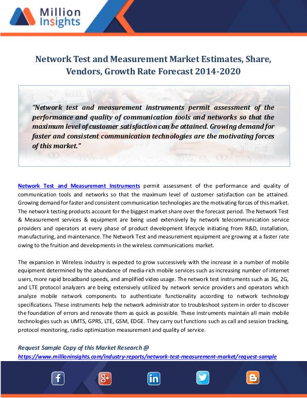 Market Revenue Network Test and Measurement Market Estimates