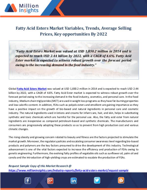 Fatty Acid Esters Market Variables, Trends