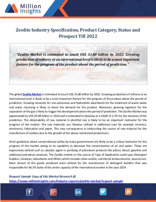 Zeolite Industry Specification, Product Category
