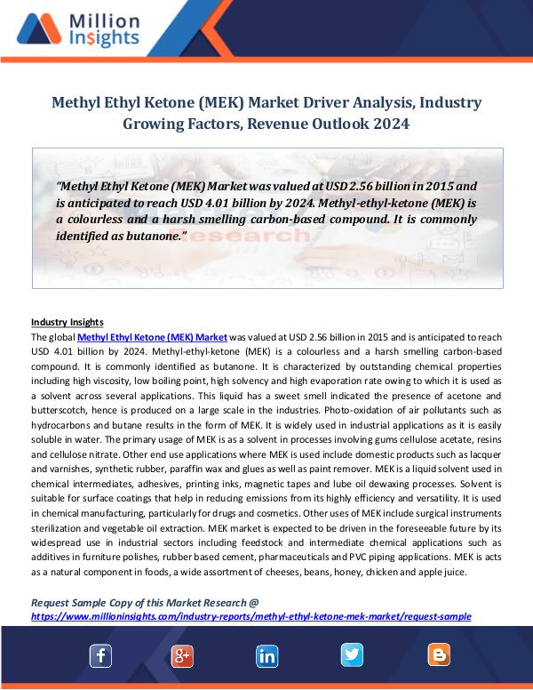 Market Revenue Methyl Ethyl Ketone (MEK) Market Driver Analysis