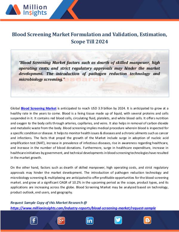 Blood Screening Market Formulation and Validation