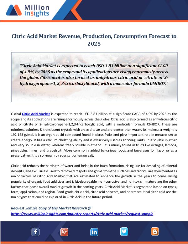 Citric Acid Market Revenue, Production