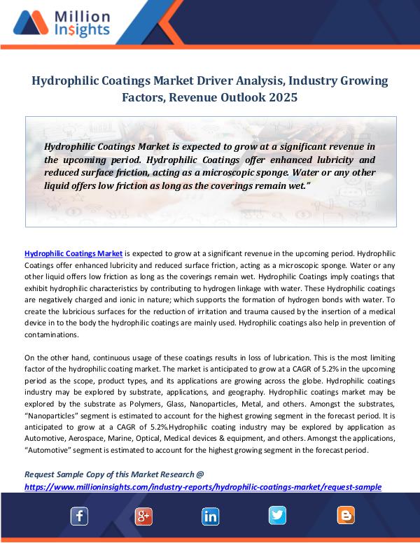 Market Revenue Hydrophilic Coatings Market Driver Analysis