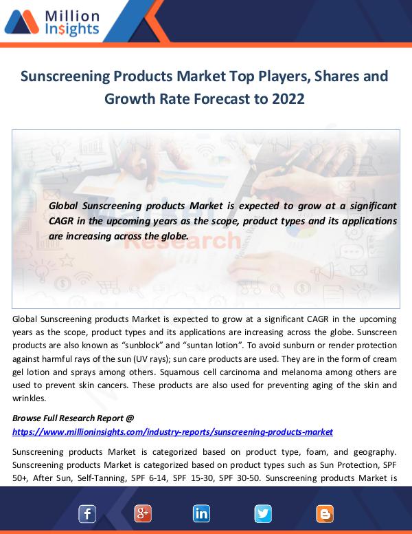 Market World Sunscreening Products Market Top Players