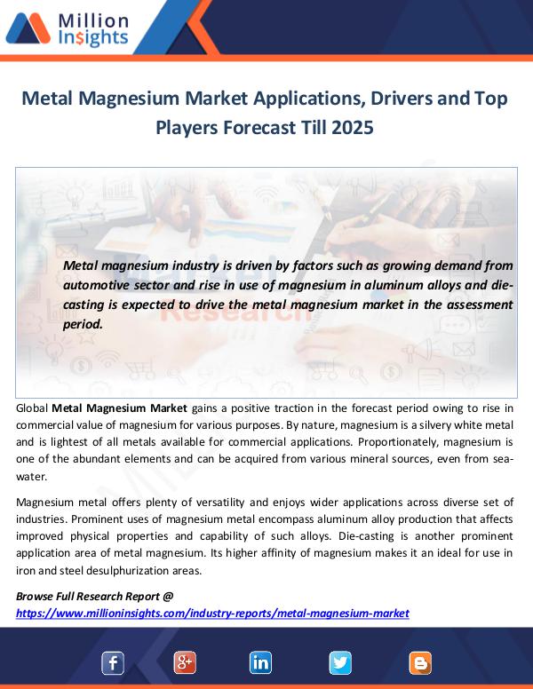 Metal Magnesium Market Applications