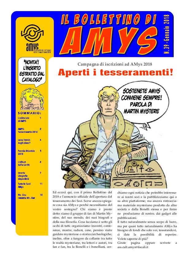 Tutti i Bollettini di AMys IL BOLLETTINO DI AMYS nr. 39-2018