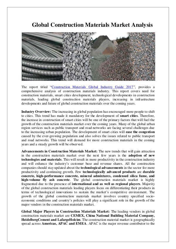 Global Construction Materials Market Analysis