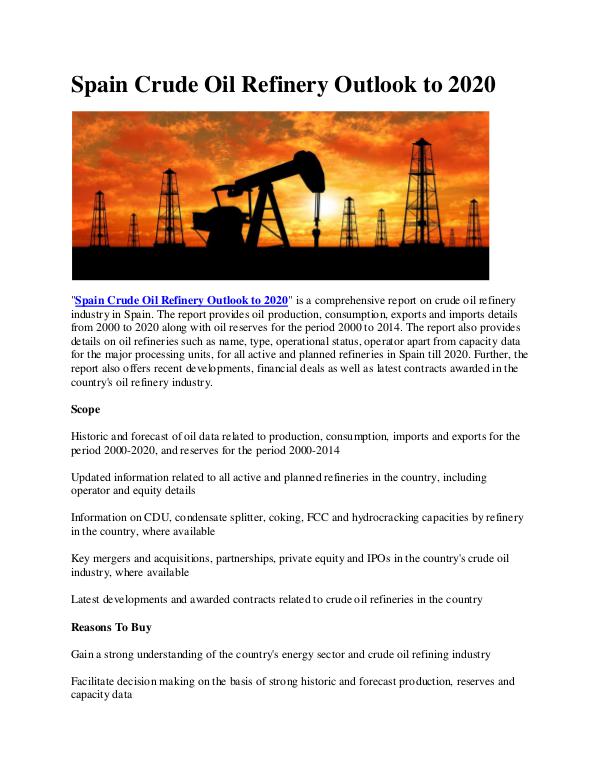 Spain Crude Oil Refinery Outlook to 2020