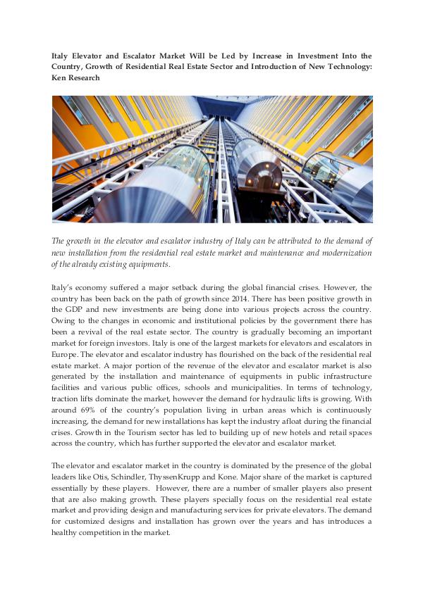 Italy Elevators and Escalators Industry Analysis