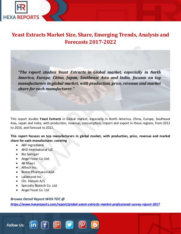 Hexa Reports Yeast Extracts Market Size, Share, Emerging Trends