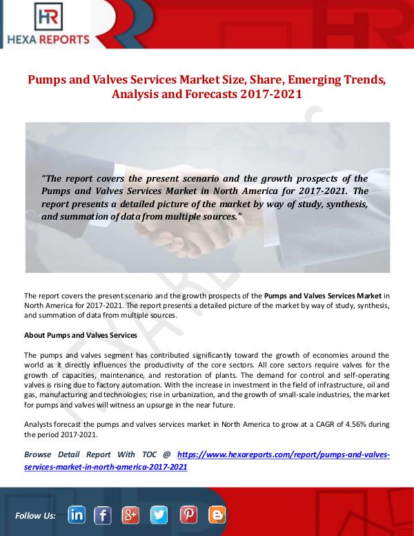 Hexa Reports Pumps and Valves Services Market Size, Share, Emer
