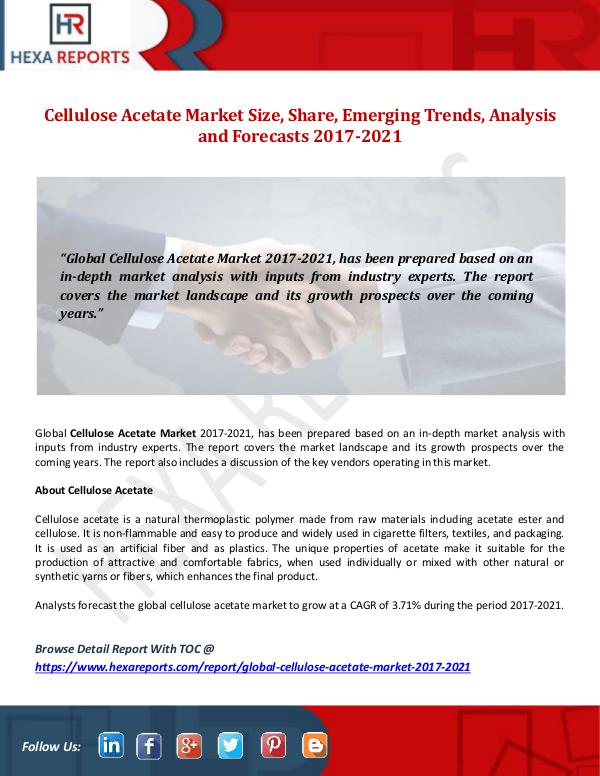 Hexa Reports Cellulose Acetate Market  Size, Share, Emerging Tr