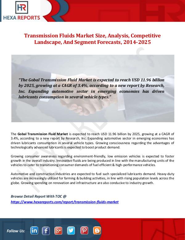 Transmission Fluids Market Size, Analysis, Competi