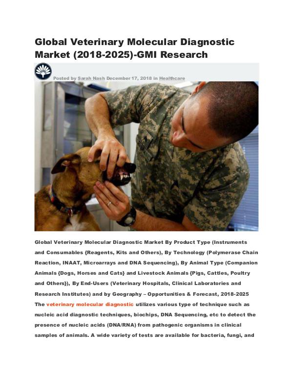 Global Veterinary Molecular Diagnostic Market(2018-2025)-GMI Research Global Veterinary Molecular Diagnostic Market