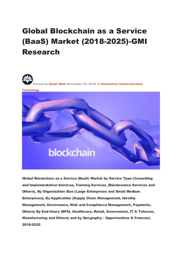 Global Blockchain as a Service (BaaS) Market (2018-2025)-GMI Research Global Blockchain as a Service