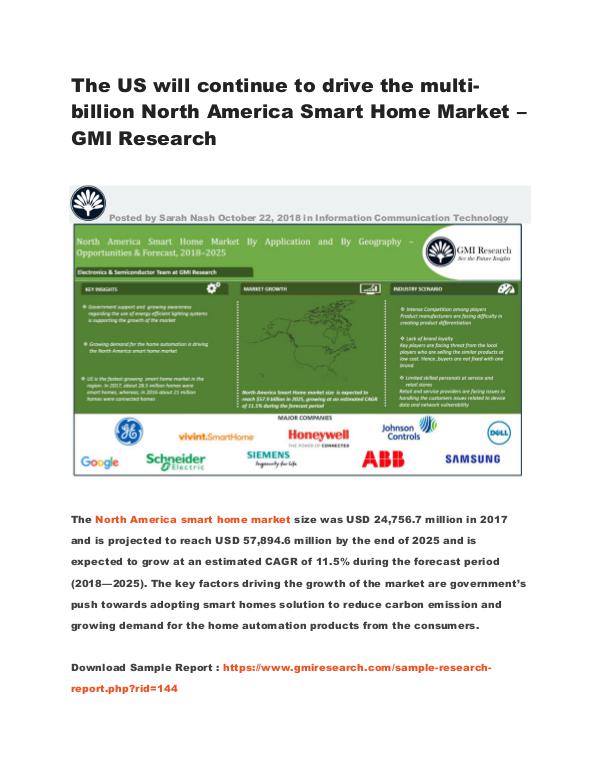 North America Smart Home Market – GMI Research The US will continue to drive the multi