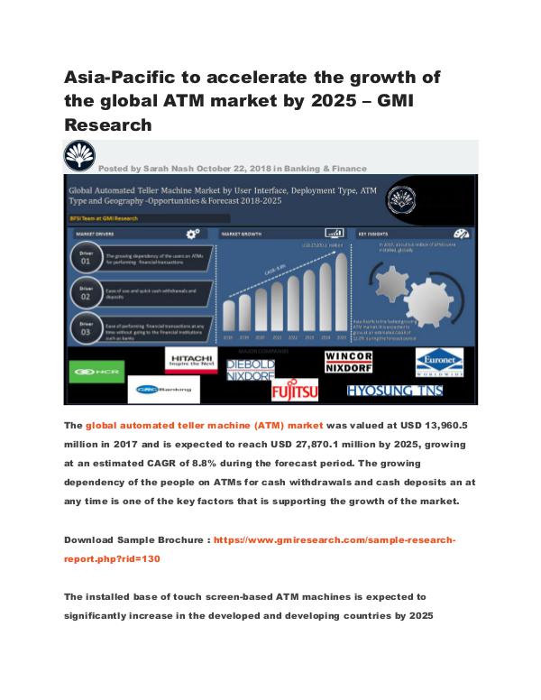 Asia-Pacific to accelerate the growth of the global ATM market by2025 Asia