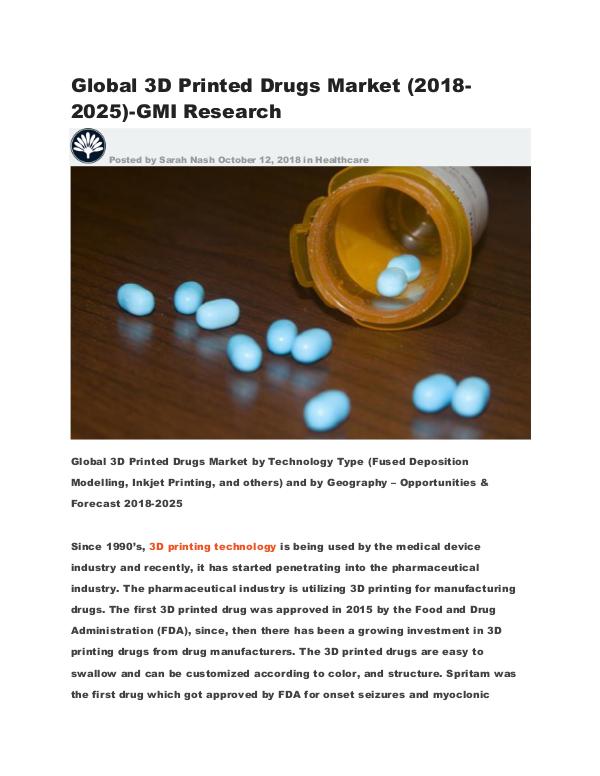 Global 3D Printed Drugs Market (2018-2025)-GMI Research Global 3D Printed Drugs Market (2018-2025)-GMI Res