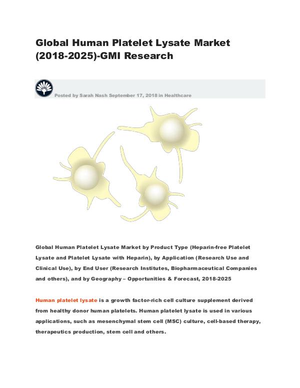 Global Human Platelet Lysate Market (2018-2025)-GMI Research Global Human Platelet Lysate Market (2018-2025)-GM
