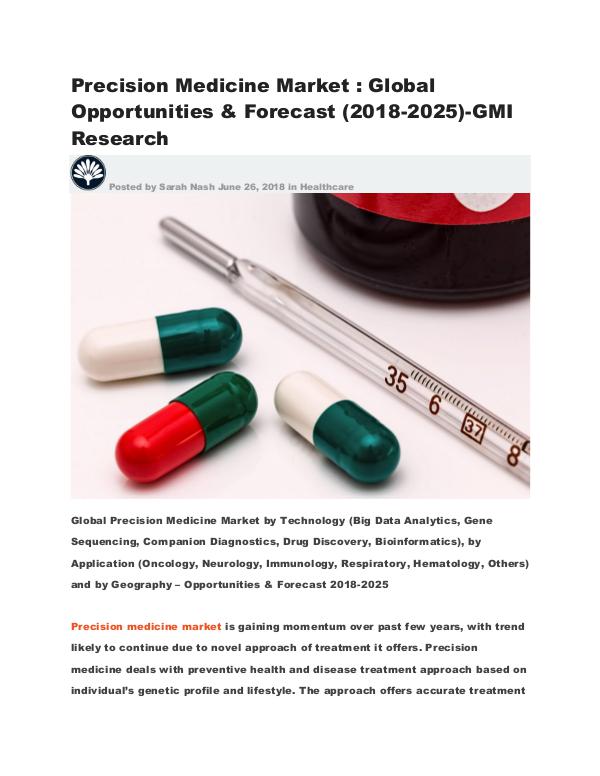 Precision Medicine Market:Global Opportunities & Forecast (2018-2025) Precision Medicine Market  Global Opportunities &