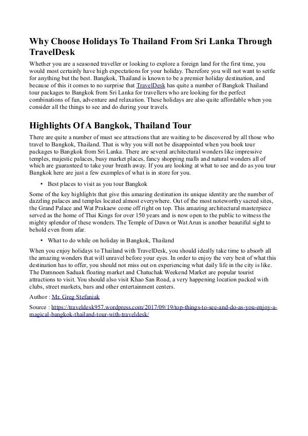 The Travek Desk Bangkok, Thailand Tour with TravelDesk