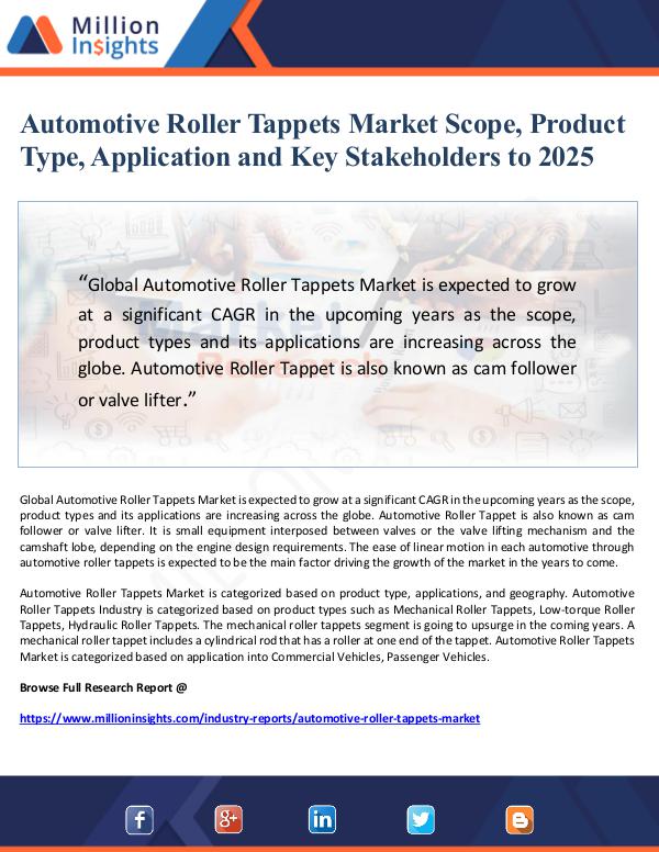 Market Giant Automotive Roller Tappets Market Scope, Product Ty
