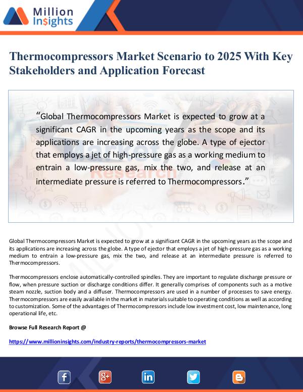 Thermocompressors Market Scenario to 2025 With Key