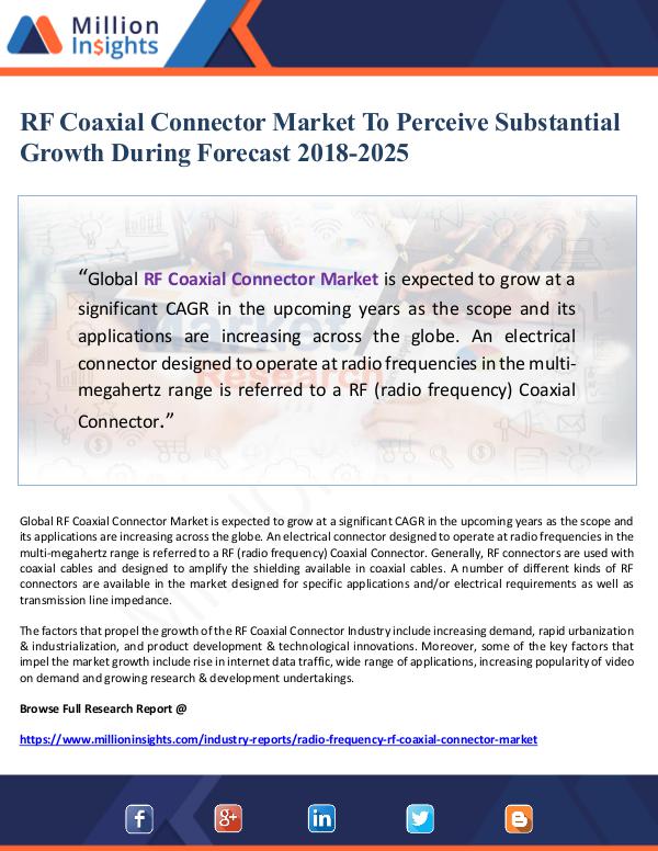 RF Coaxial Connector Market To Perceive Substantia