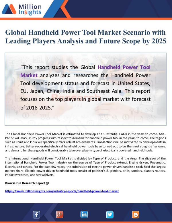 Global Handheld Power Tool Market Scenario with Le