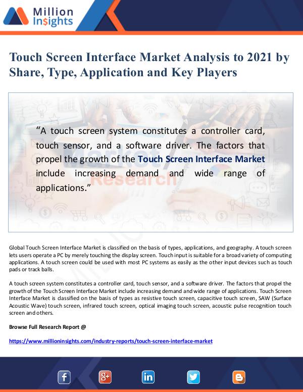Touch Screen Interface Market Analysis to 2021 by