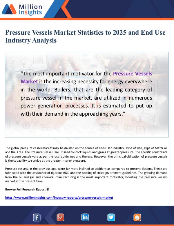 Pressure Vessels Market Statistics to 2025 and End