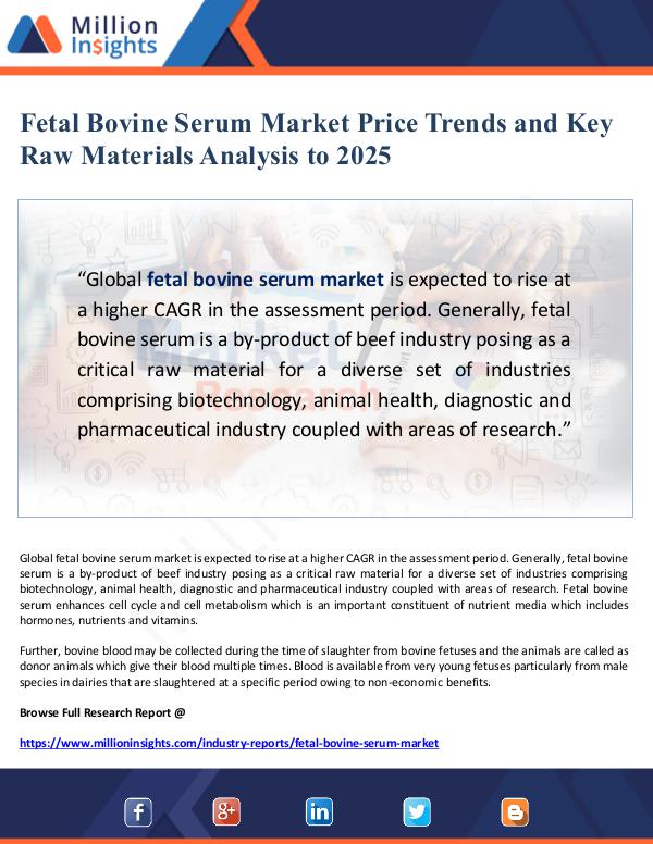 Fetal Bovine Serum Market Price Trends and Key Raw