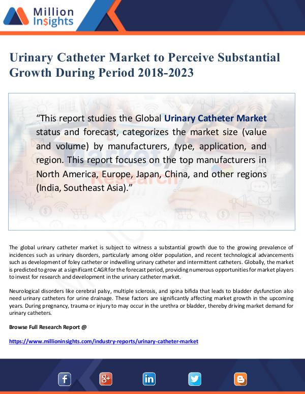 Urinary Catheter Market to Perceive Substantial Gr