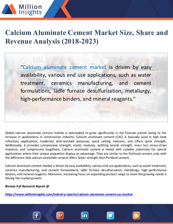 Global Research Calcium Aluminate Cement Market Size, Share and Re